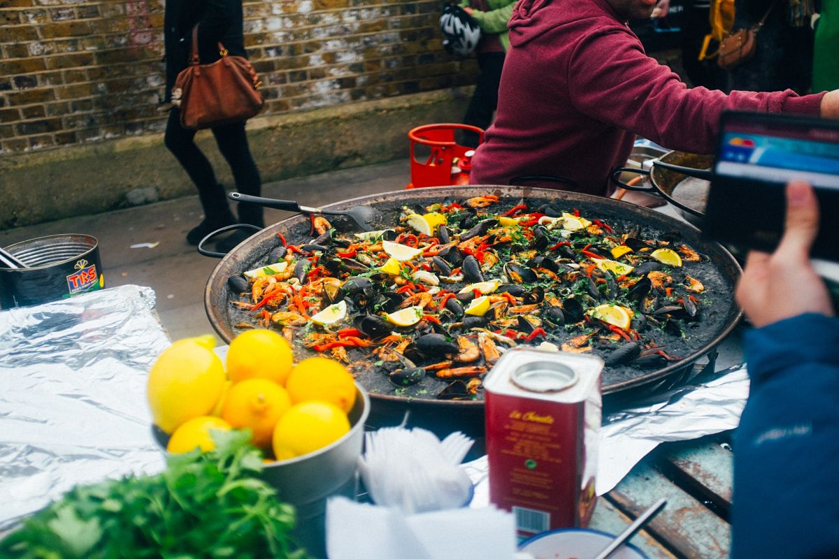 Paella in stree spain