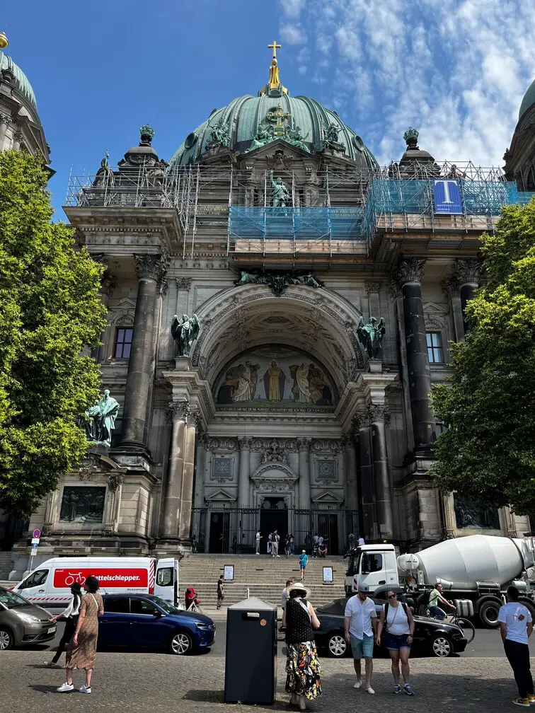 Photo of The Berlin Cathedral Front View with scaffolding cover some of the entrance.
