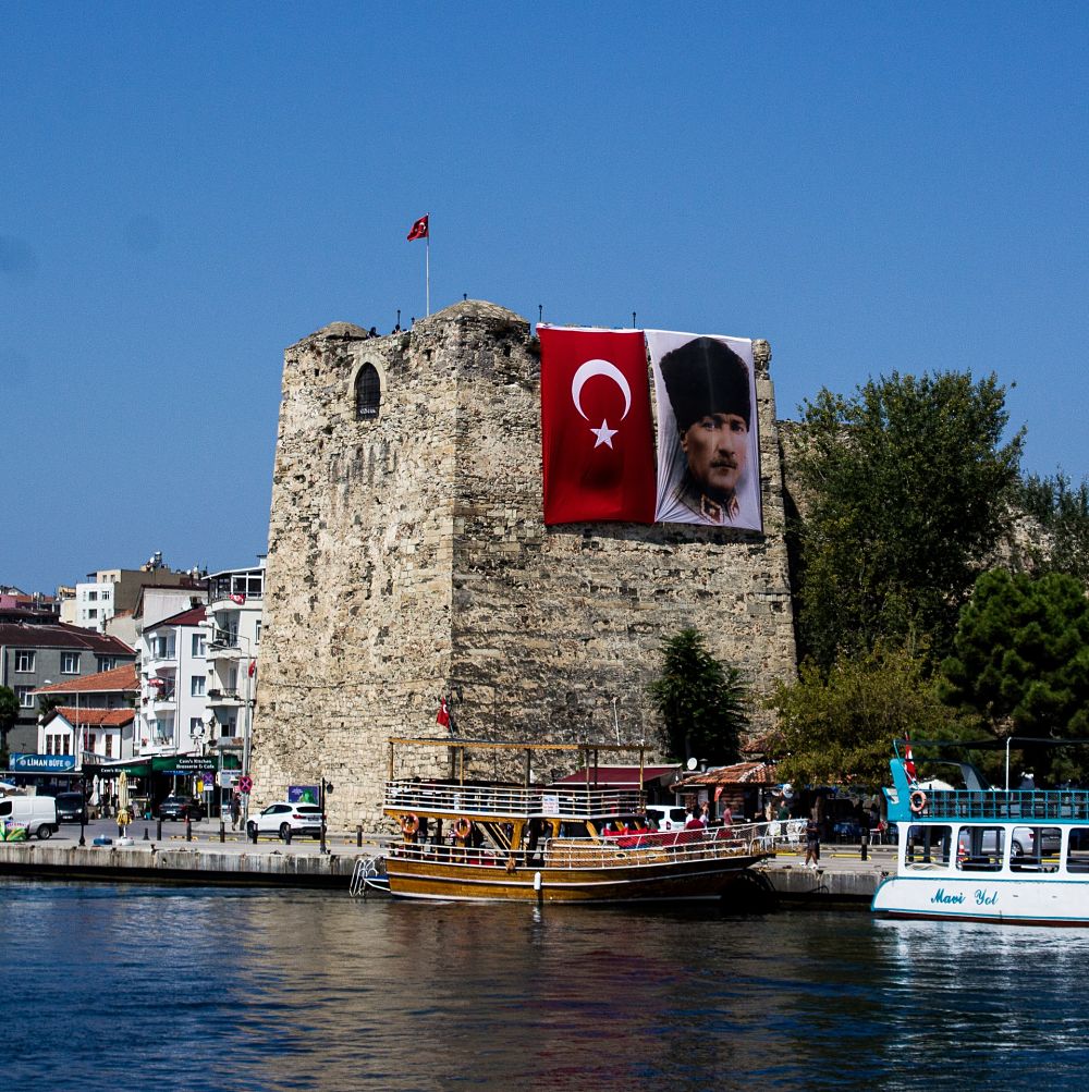 Ataturk flag on castle in Turkey