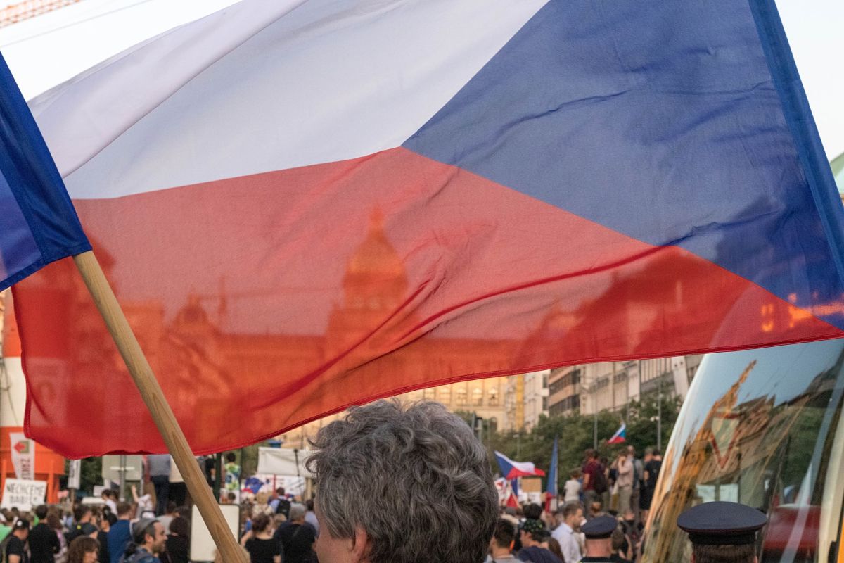 czech flag at protest
