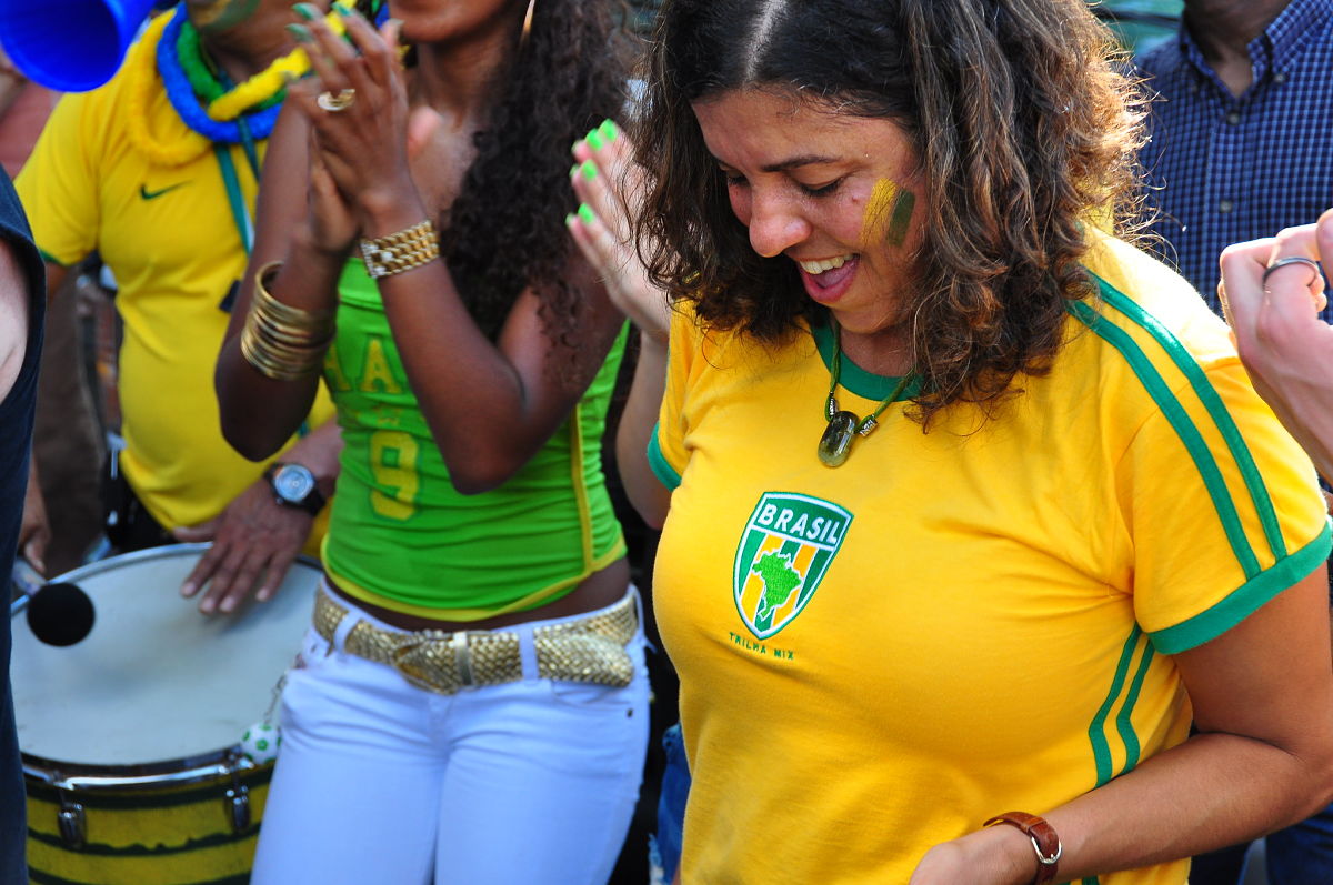dancing soccer fans brazil