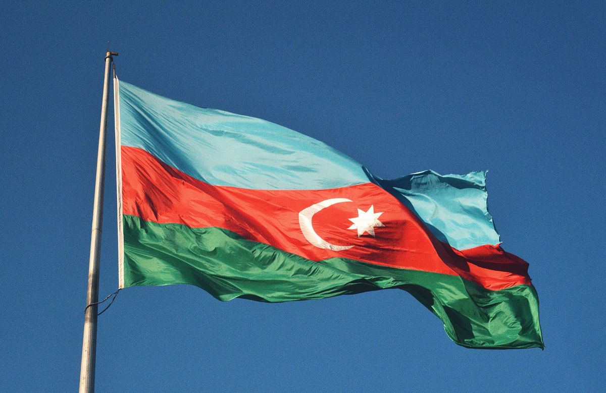 flying Azerbaijan flag