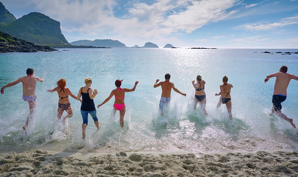 norwegian people running inti water
