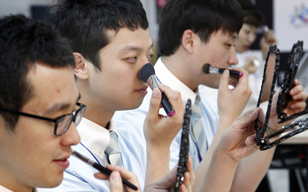 korean men trying makeup